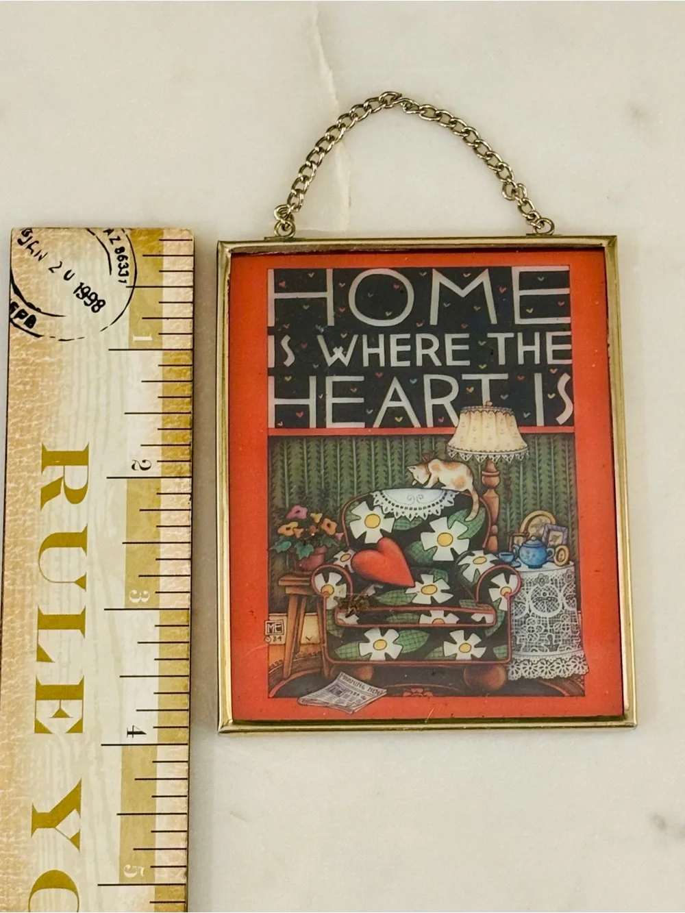 Mary Engelbreit Home Is Where the Heart Vintage Enesco Brass frame Sun Catcher
